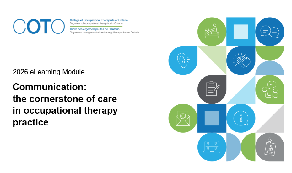 Cover image for COTO''s elearning module on  Communication: The Cornerstone of Care in Occupational Therapy Practice
